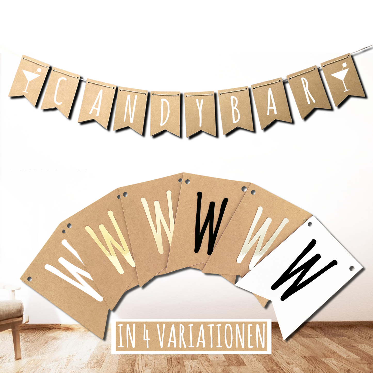 Wimpelkette Candybar – Deko für Hochzeit, Geburtstag & Buffet