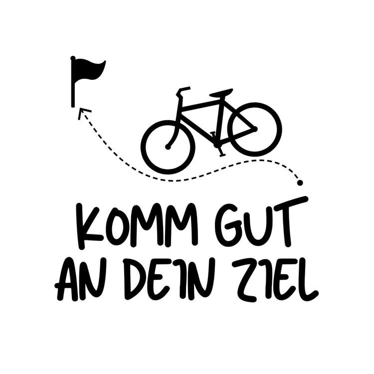 Gravurvorlage mit Fahrrad-Motiv und Spruch "Komm gut an dein Ziel" fuer personalisierbares Multitool aus Edelstahl.