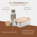 Personalisiertes Edelstahl-Set mit 500ml Trinkflasche und 740ml Lunchbox inklusive Bambusdeckel.