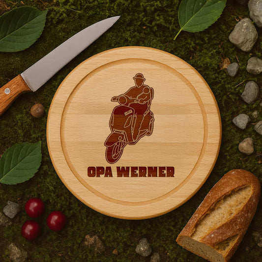 Personalisiertes Schneidebrett aus Buche Rund 25cm - Wunschtext & Wunschbild