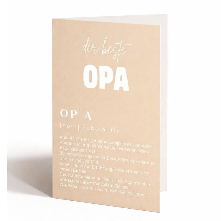 Personalisierte Geschenkkarte für Opa in Beige mit liebevoller Definition und Schriftzug der beste Opa.