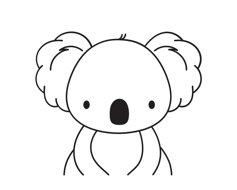 Suesse Koala-Illustration als Gravurvorlage fuer personalisiertes Fruehstuecksbrettchen mit Tiermotiv.