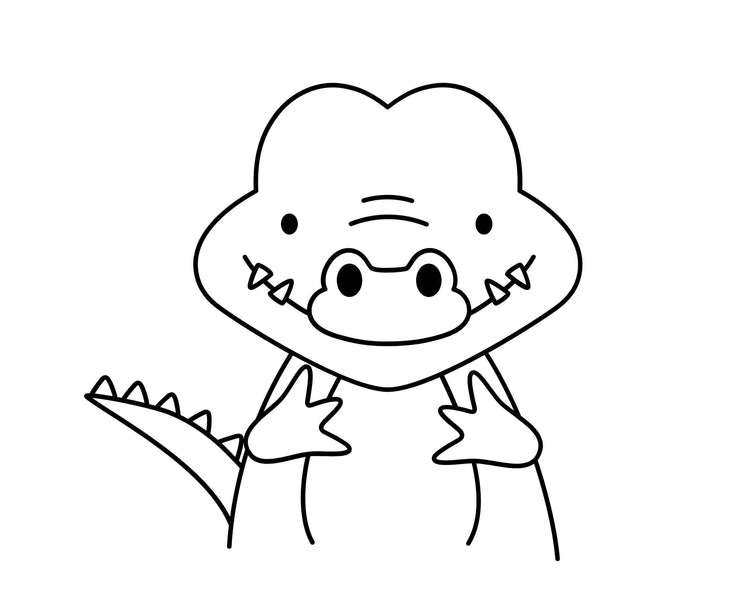 Suesse Krokodil-Illustration als Gravurvorlage fuer personalisiertes Fruehstuecksbrettchen mit Tiermotiv.