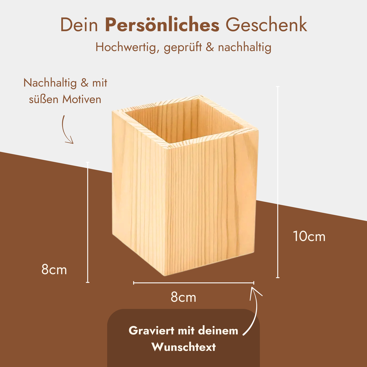 Personalisierter Stiftehalter aus Holz mit Gravur