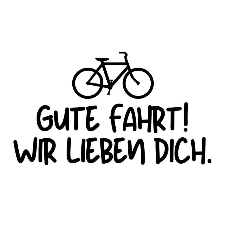 Gravurvorlage mit Fahrradsymbol und Schriftzug Gute Fahrt Wir lieben Dich fuer personalisierbares Fahrrad Multitool.