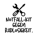 Gravurvorlage mit Werkzeug-Motiv und Spruch Notfall-Kit gegen Radlosigkeit fuer Fahrrad Multitool aus Edelstahl.