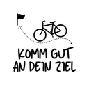 Gravurvorlage mit Fahrrad-Motiv und Spruch "Komm gut an dein Ziel" fuer personalisierbares Multitool aus Edelstahl.