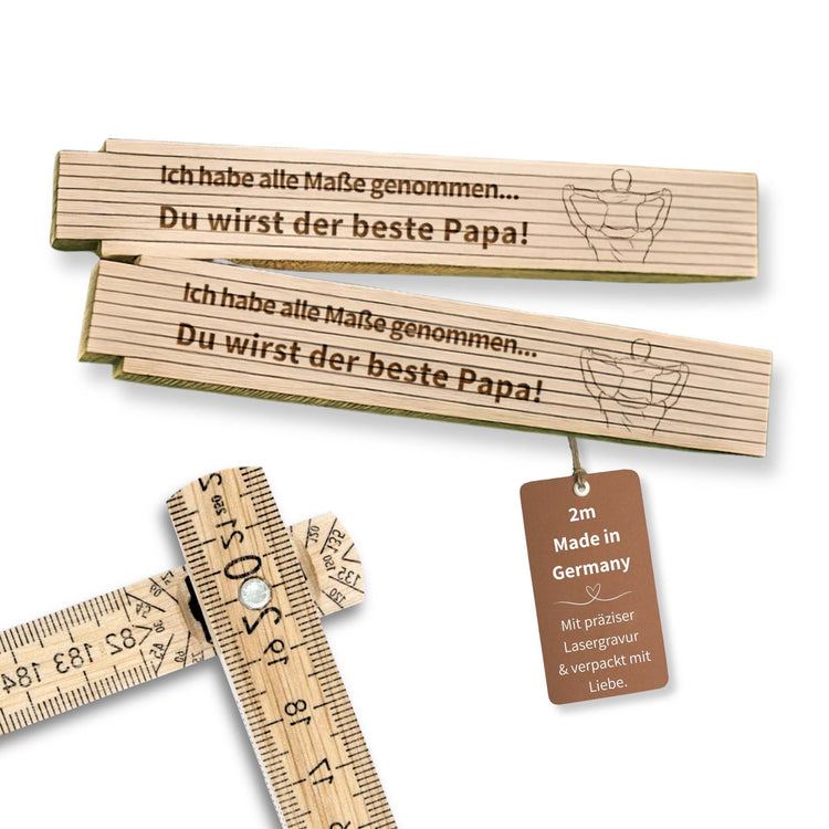 Personalisierter Zollstock aus Holz mit Lasergravur Du wirst der beste Papa, 2m ADGA Made in Germany.
