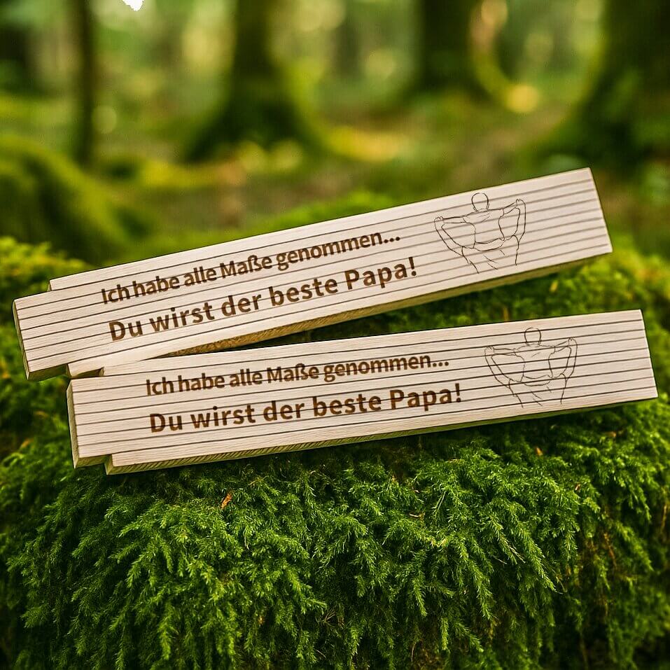 Personalisierter Zollstock aus Holz mit Gravur – Geschenk für Papa, Männer, Bauherr & Handwerker – 2m Buchenholz Maßstab individuell