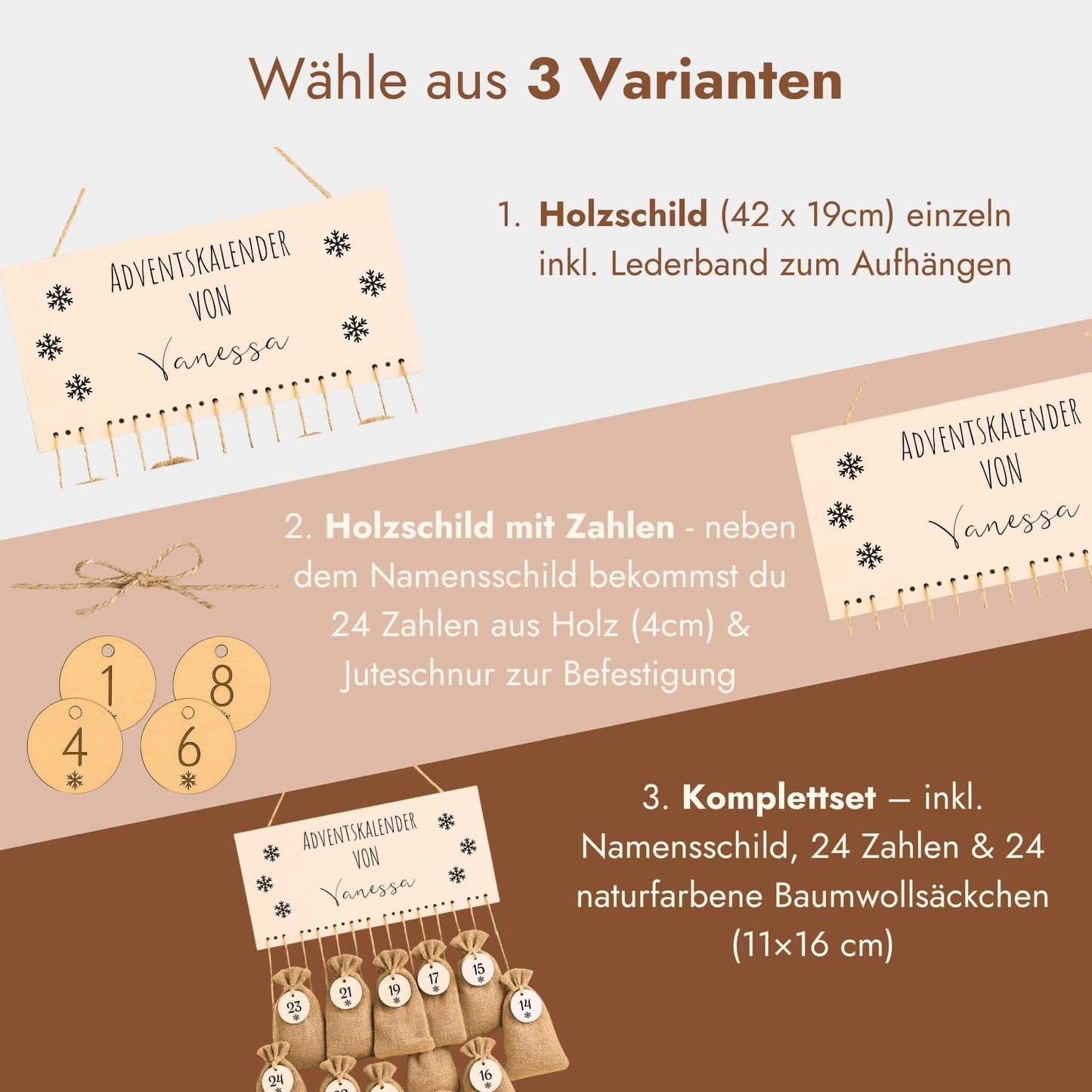 Adventskalender personalisiert - "Schneeflocken" Gravur Happy Box 