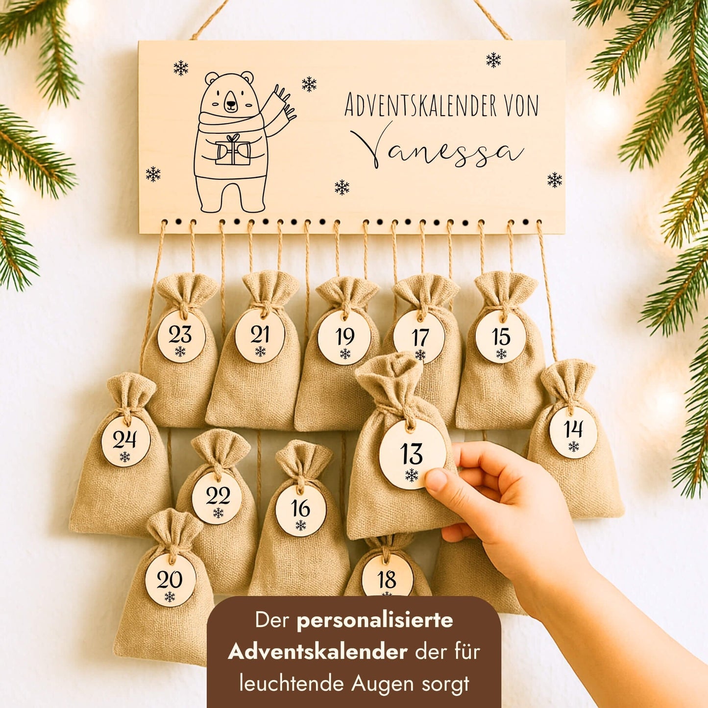 Adventskalender personalisiert - "Weihnachtsbär" Gravur Happy Box 