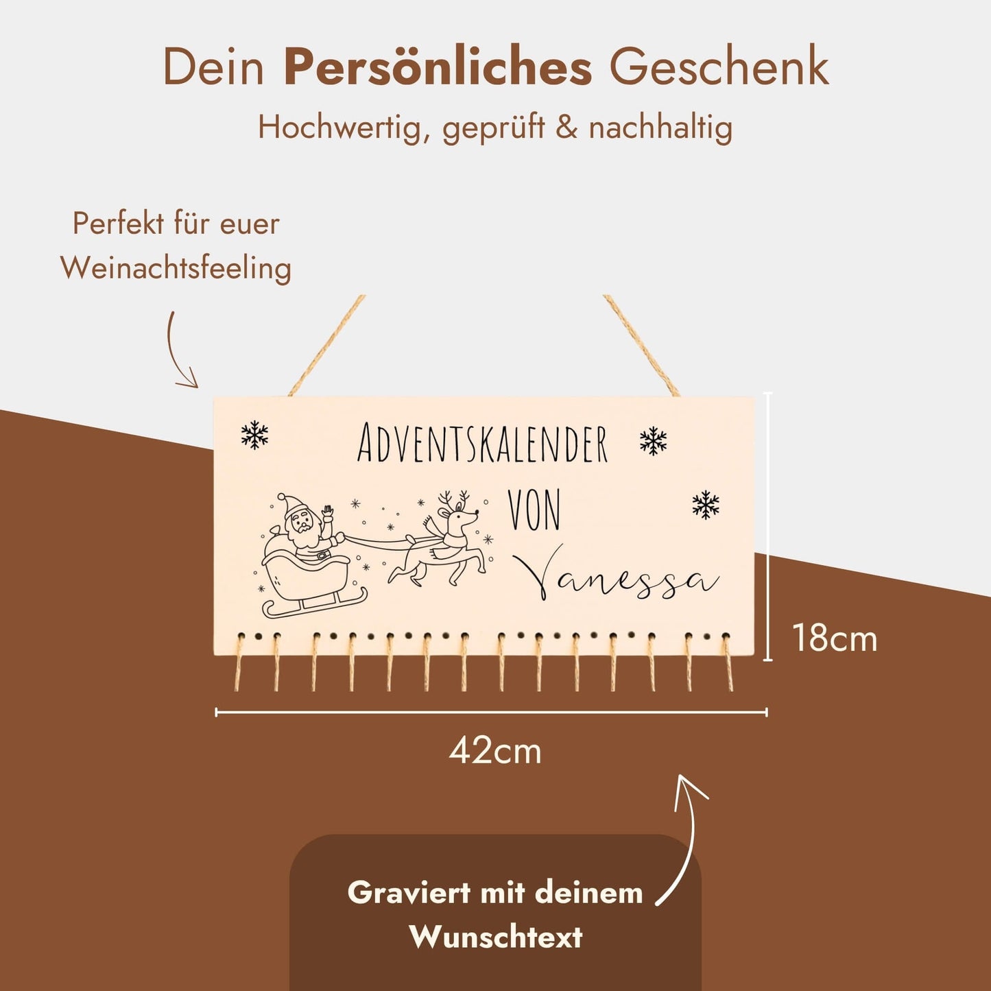 Adventskalender personalisiert - "Weihnachtsschlitten" Gravur Happy Box 
