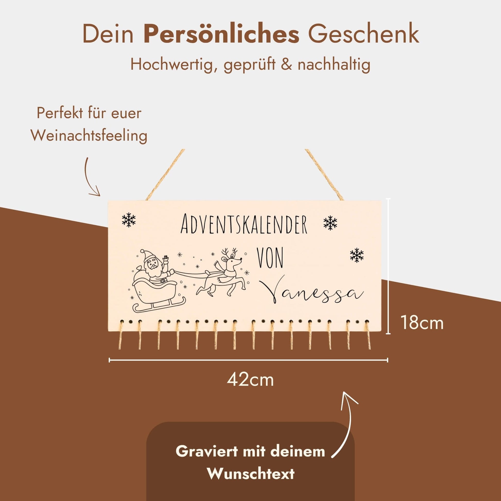 Adventskalender personalisiert - "Weihnachtsschlitten" Gravur Happy Box 