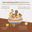 Holz-Balancierspiel Arche Noah mit bunten Tierpaaren und Wuerfel fuer Kinder ab 3 Jahren.