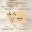Personalisiertes Frühstücksbrettchen aus Buchenholz mit Reh-Motiv und Namensgravur für Kinder.