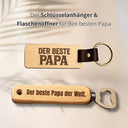 Personalisierter Schlüsselanhänger und Flaschenöffner aus Holz mit Gravur Der beste Papa als Geschenkset.