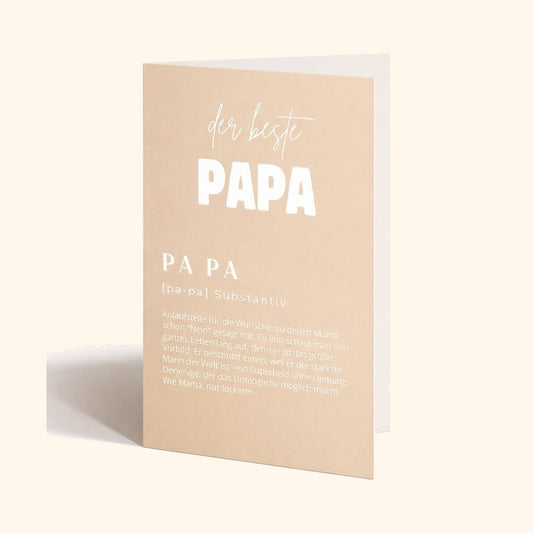 Grußkarte für Papa – Klappkarte vor cremefarbenem Hintergrund.