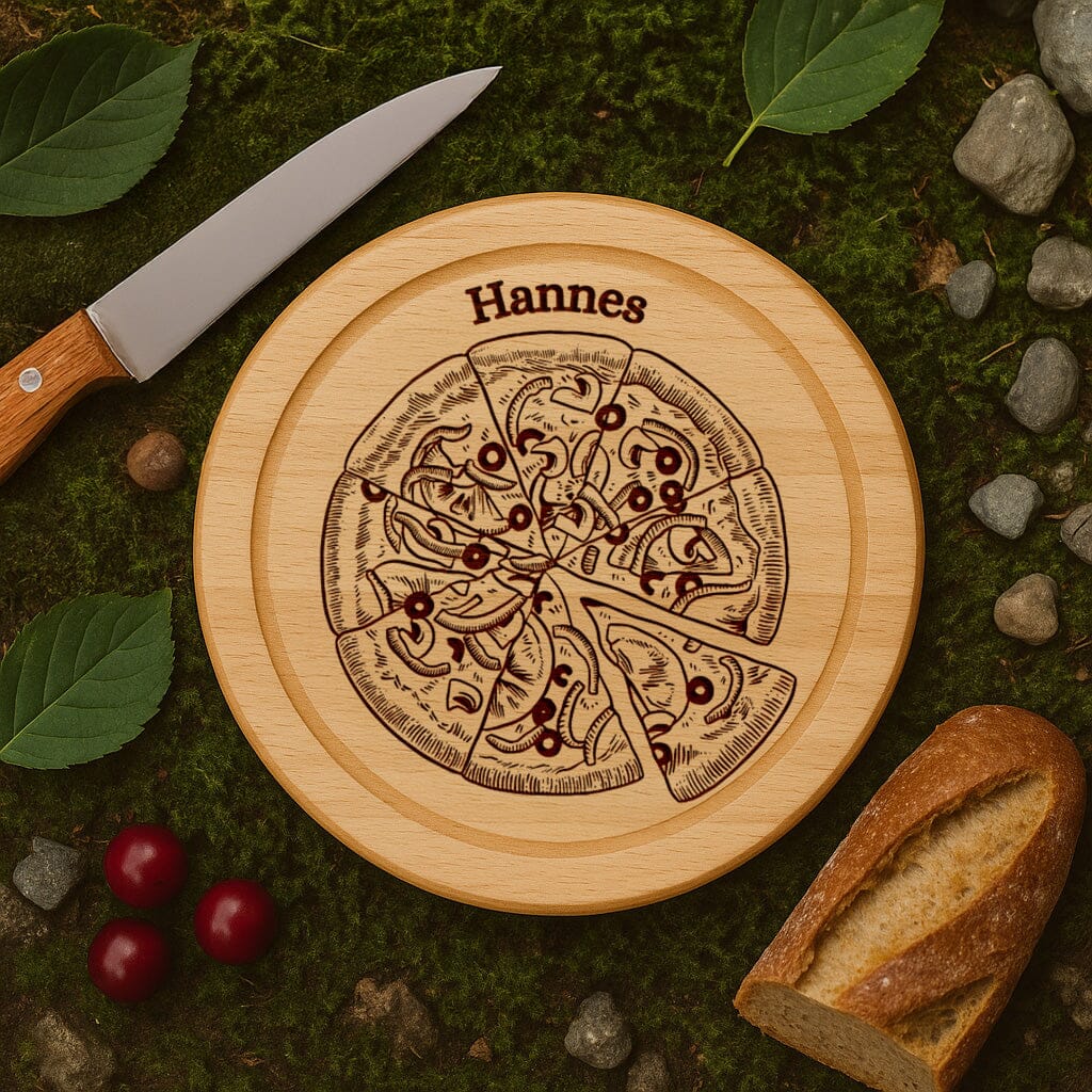 Holzbrett Rund - Pizza Happy Box 