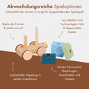 Holz Stapelzug in Pastelltoenen mit abgerundeten Bausteinen foerdert Feinmotorik und Hand-Augen-Koordination bei Kindern.
