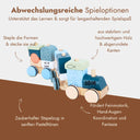Personalisierter Holz-Stapelzug in Pastelltoenen mit graviertem Namen und Geburtsdatum fuer Kleinkinder.