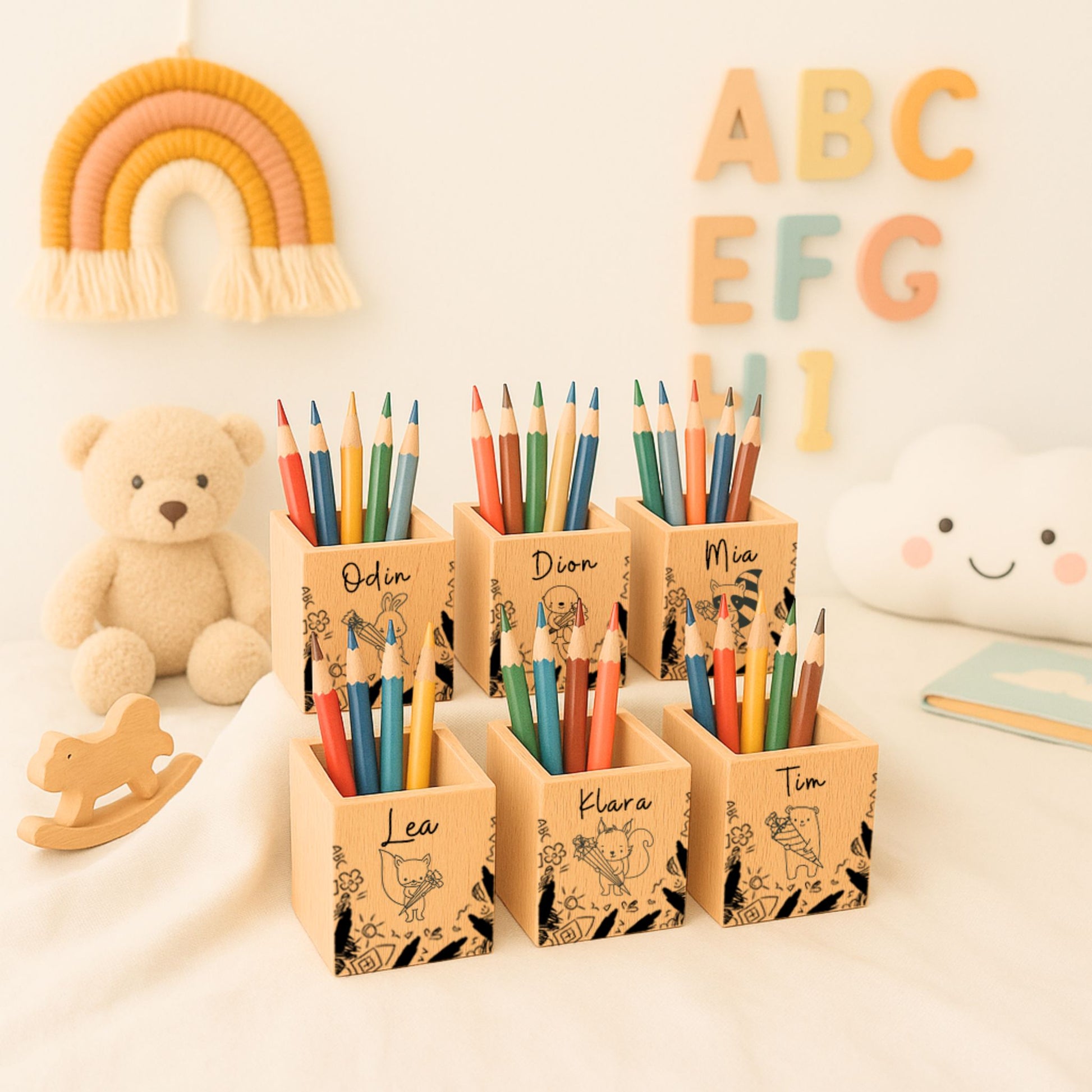 Personalisierter Stiftehalter aus Holz mit Gravur Happy Box 