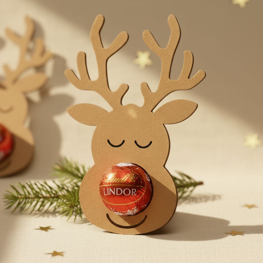 Rentier Schokoladenhalter Weihnachten – Gastgeschenk, Geschenkanhänger & Christbaum-Deko Happy Box 
