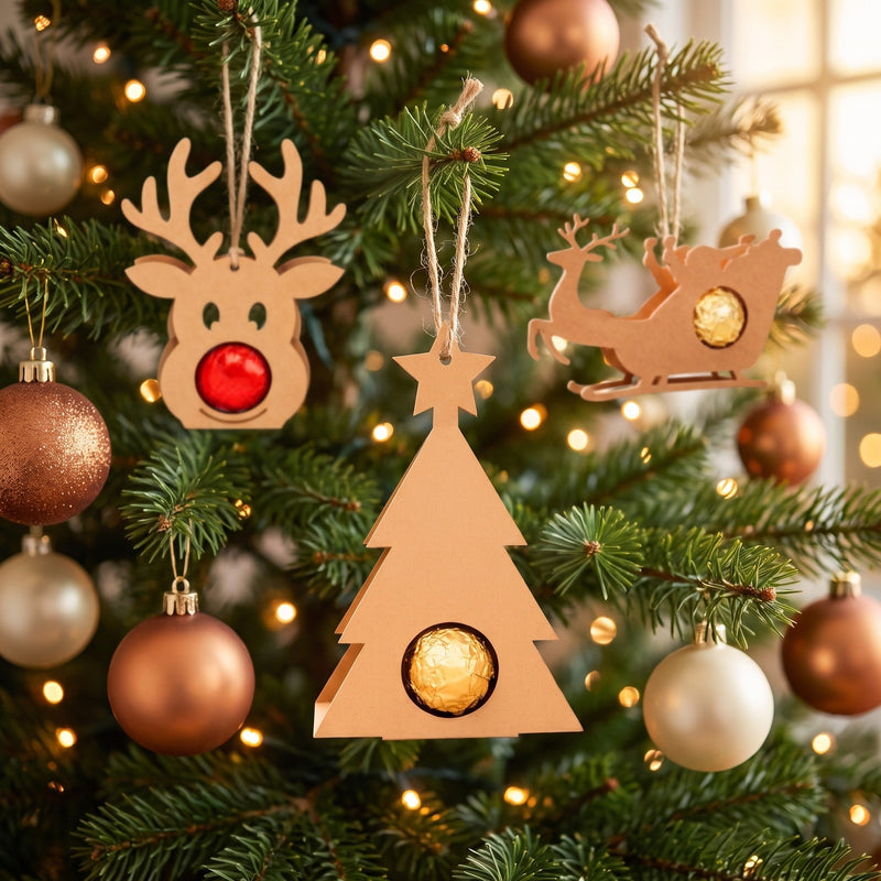 Weihnachtsbaum Schokoladenhalter mit Juteschnur als Baumschmuck am Christbaum