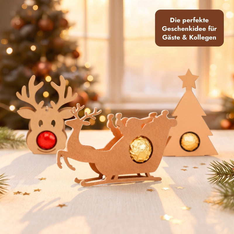 Rentier-Schlitten Schokoladenhalter als Geschenkidee für Gäste und Kollegen zu Weihnachten