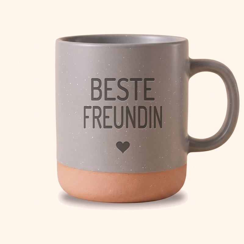 Keramik Tasse 360ml grau mit Gravur „Beste Freundin" und Herz