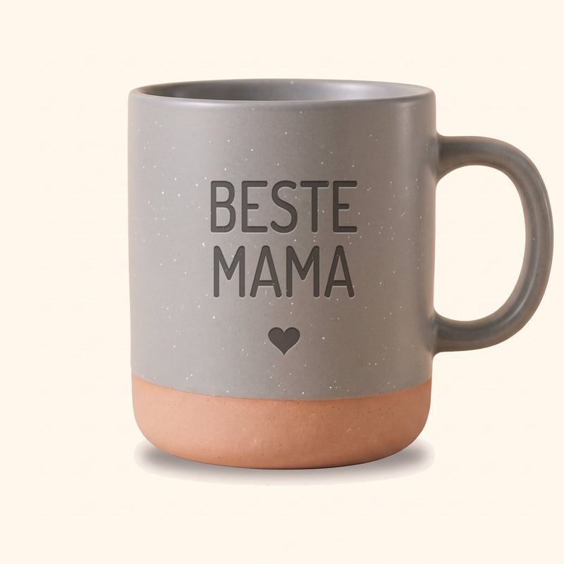 Keramik Tasse 360ml grau mit Gravur „Beste Mama" und Herz