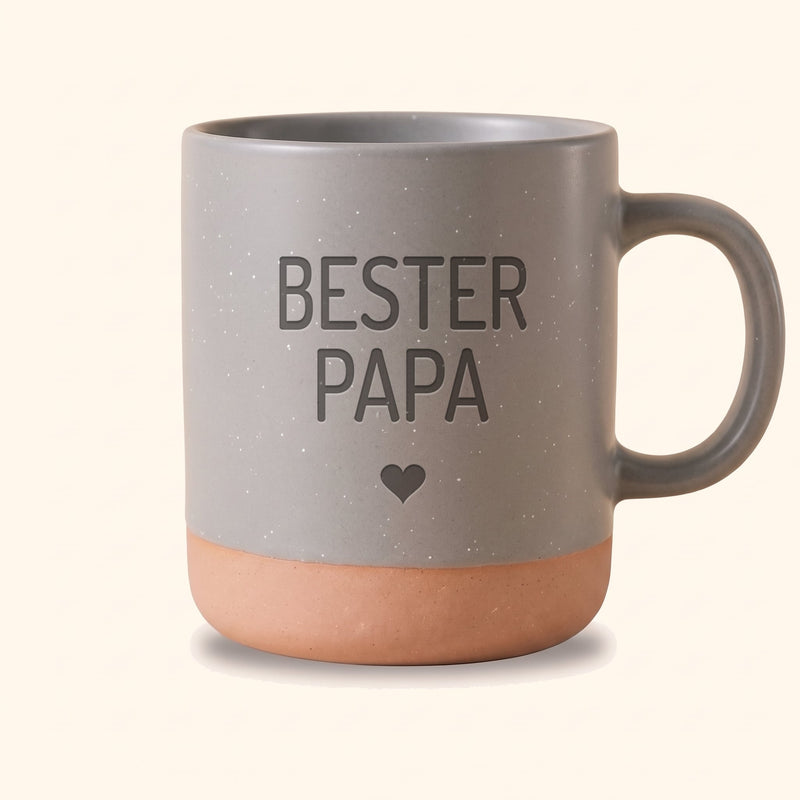 Keramik Tasse 360ml grau mit Gravur „Bester Papa" und Herz