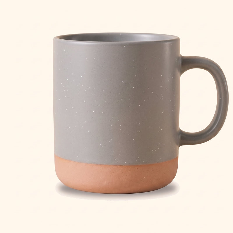 Keramik Tasse 360ml grau ohne Gravur, gesprenkelte Glasur mit Tonboden