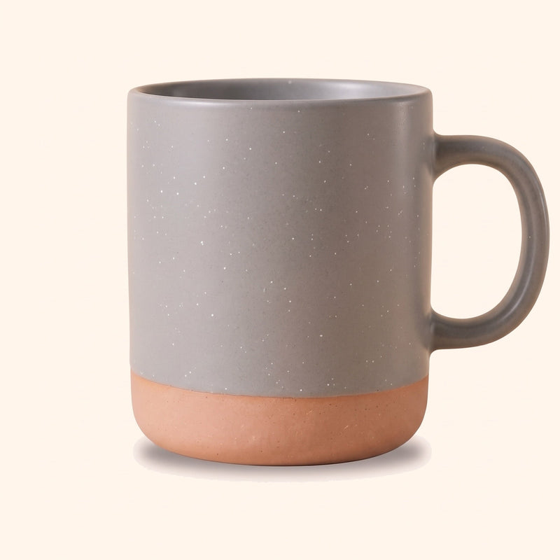 Keramik Tasse 360ml grau ohne Gravur, gesprenkelte Glasur mit Tonboden