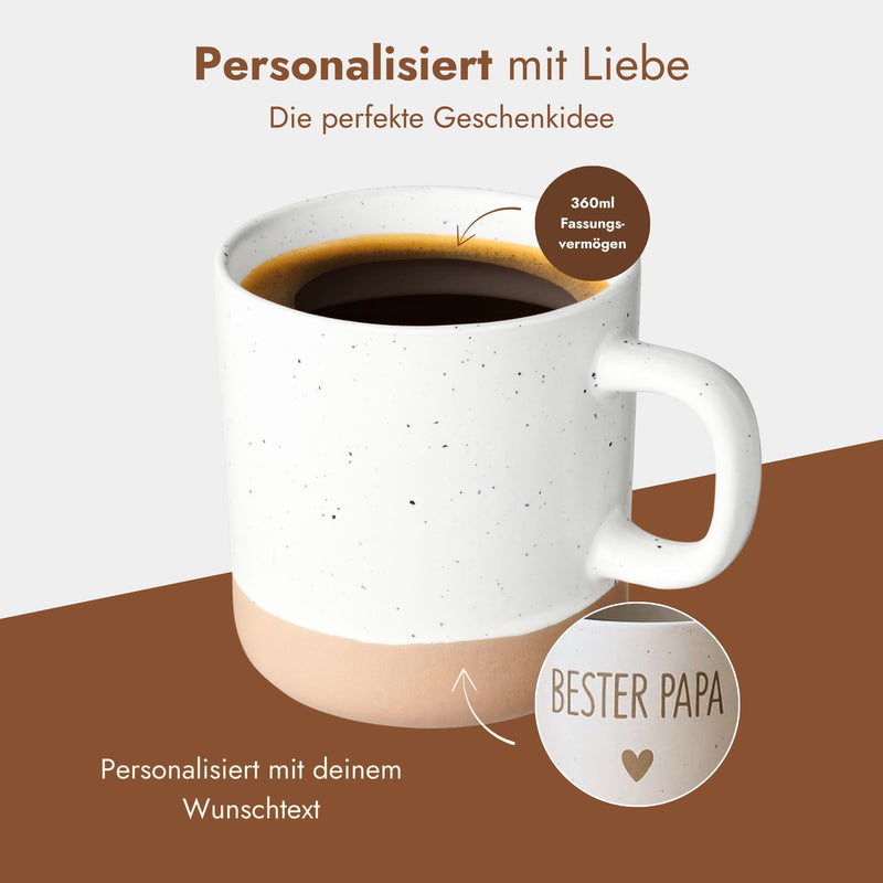 Personalisierte Keramiktasse mit Wunschtext in Weiß-Braun, 360 ml Fassungsvermögen, Beispiel "Bester Papa".