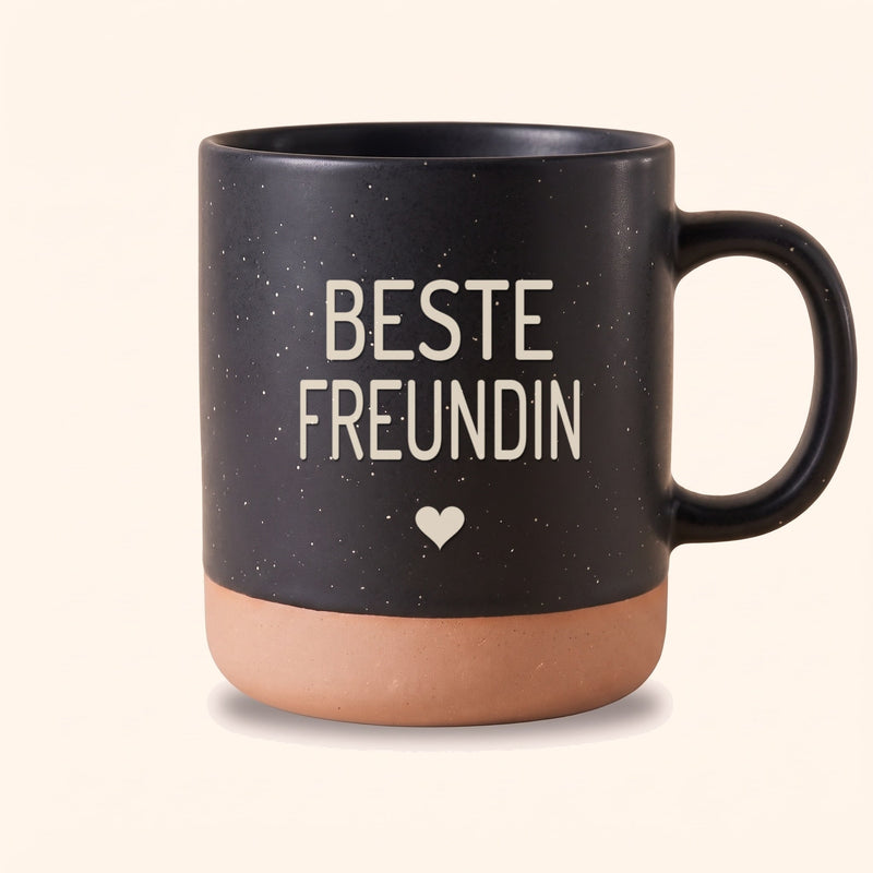 Keramik Tasse 360ml schwarz mit Gravur „Beste Freundin" und Herz
