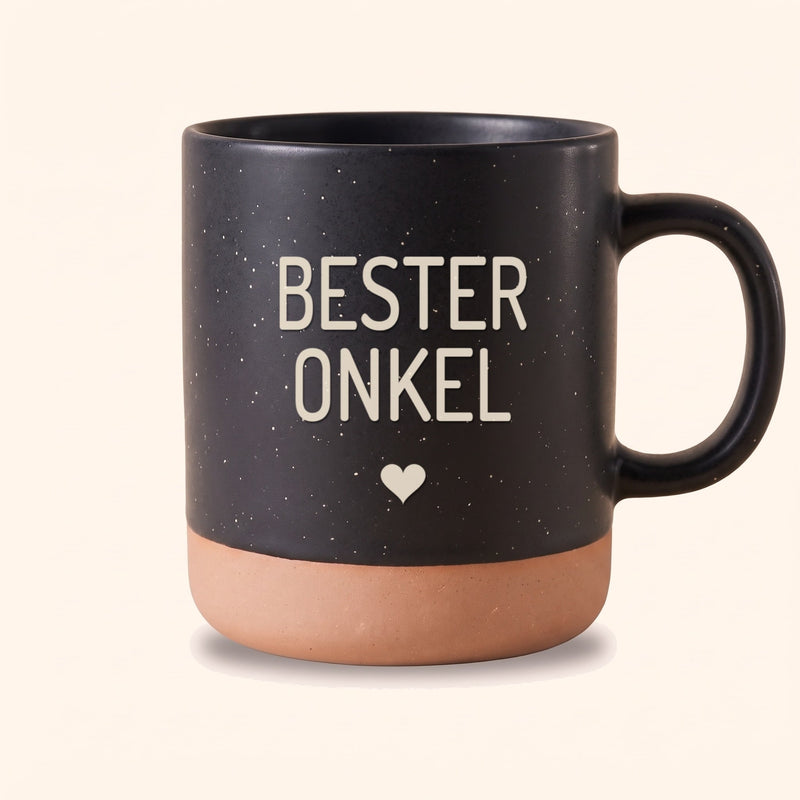 Keramik Tasse 360ml schwarz mit Gravur „Bester Onkel" und Herz
