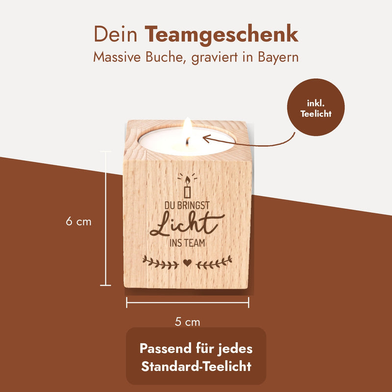 Teelichthalter aus Buche mit Maßangaben 6 cm hoch und 5 cm breit, inkl. Teelicht