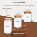 Vorratsglas mit Bambusdeckel und Wunschgravur in drei Groessen 880ml, 530ml und 200ml.