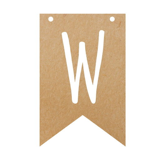 Einzelner Kraftpapier-Wimpel mit weissem Buchstaben W aus einem personalisierbaren Wimpelketten-Set mit 72 Stueck.