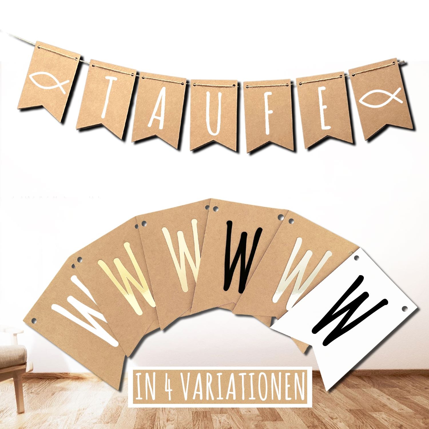 Wimpelkette Taufe – Dekoration für Hochzeit, Polterabend Happy Box 