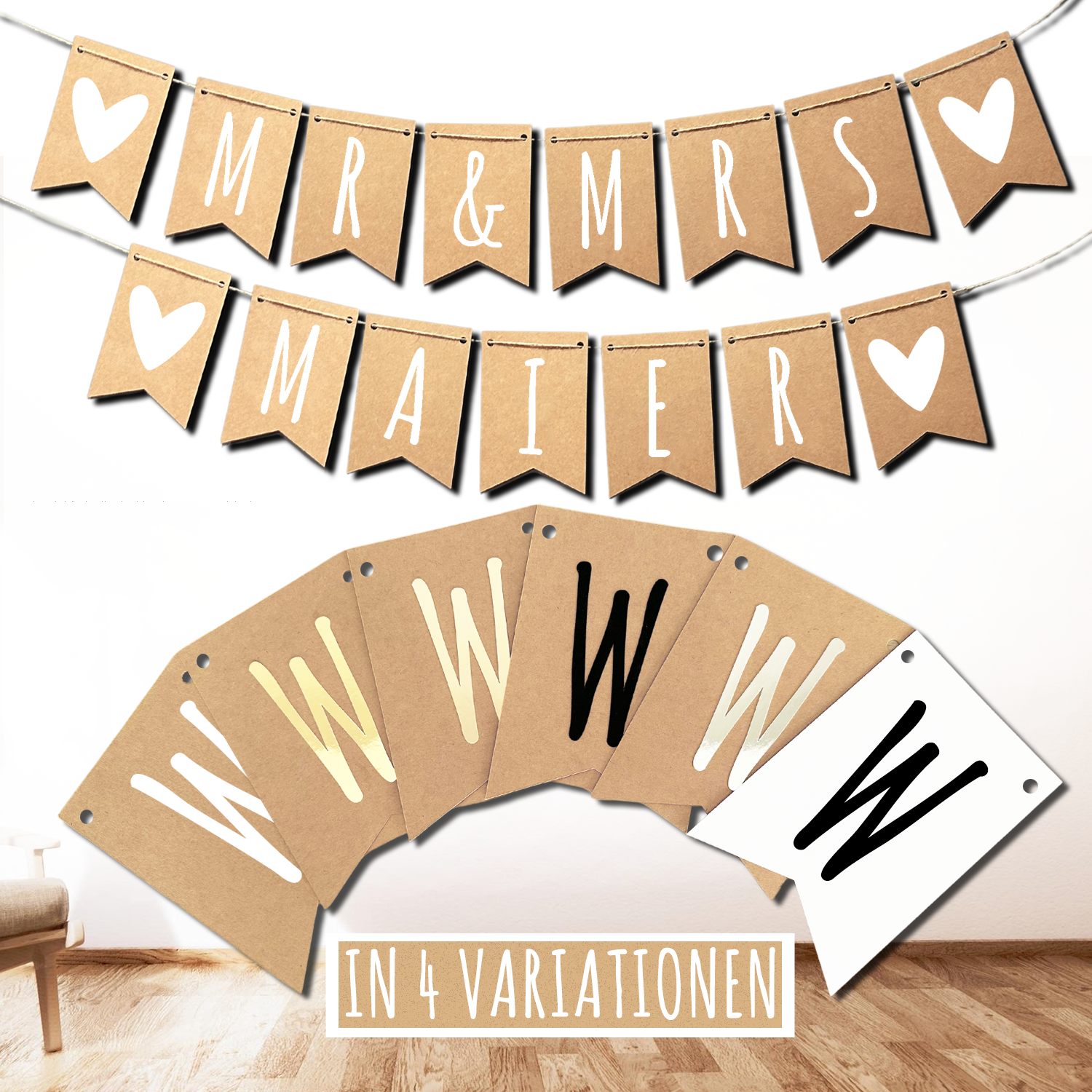 Wimpelkette – Mr&Mrs+Name