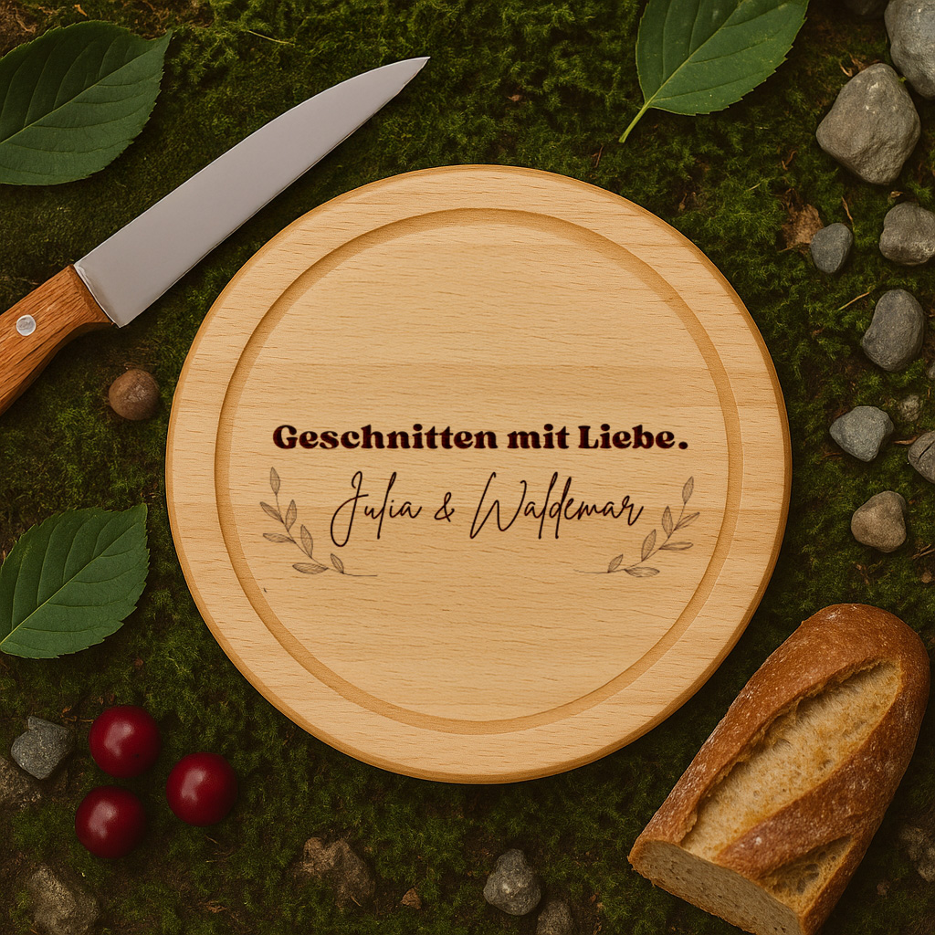 Holzbrett Rund – Geschnitten mit Liebe