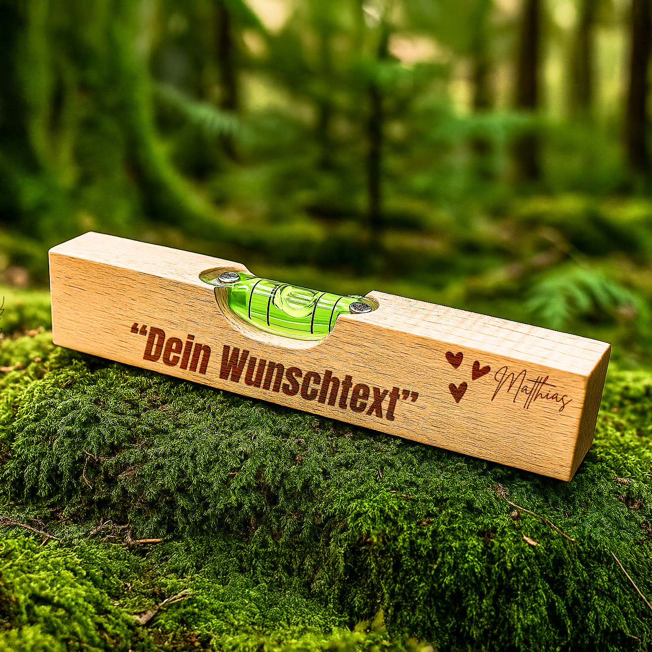 Wasserwaage Holz – Wunschtext